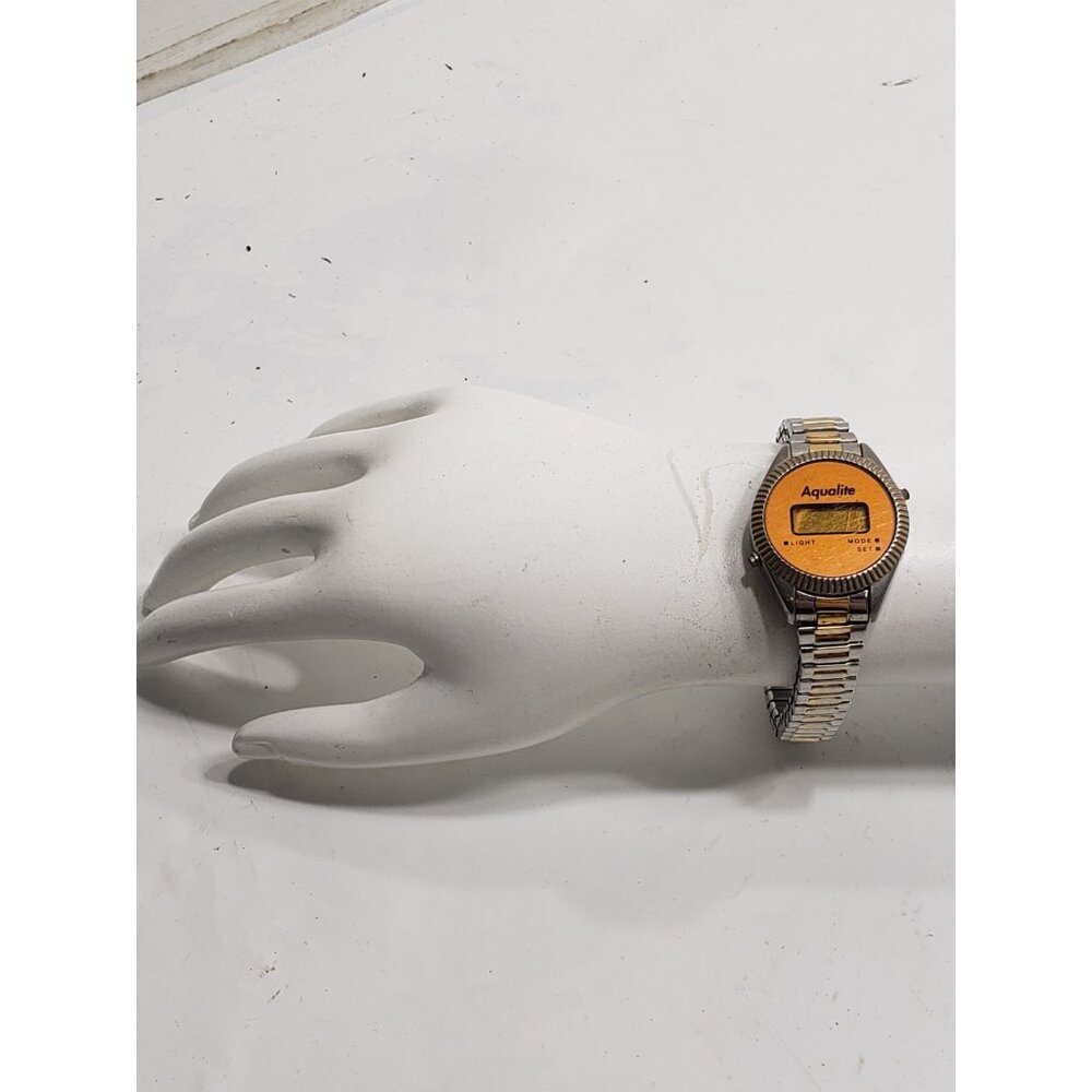Vintage 1970’s Aqualite Digital Watch W/LCD Display Two-Tone Metal Band